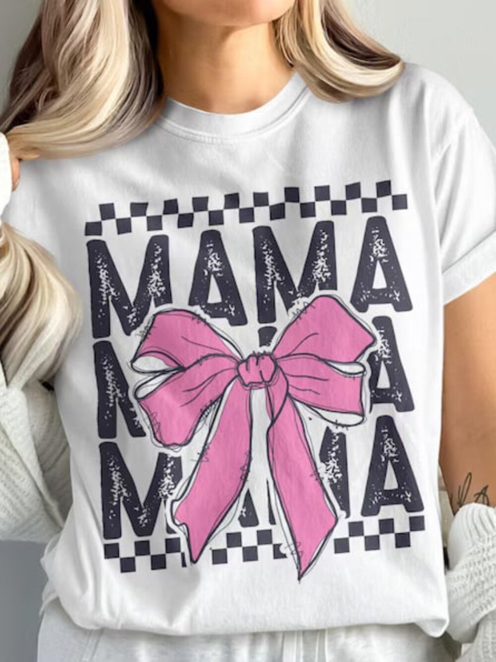 Graphic Mama T-shirt, Cute Pink Bow Tee, Mothers Day Gift Shirt